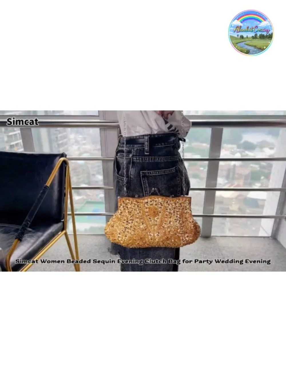 Beaded Sequin Flower Evening Purse Large Clutch Bag Detachable Wristlet